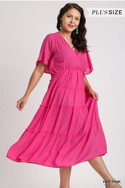 Pink Textured Curvy-Plus Dress-Sandi's Styles