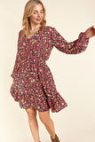 Burgundy Floral Dress-Sandi's Styles