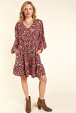 Burgundy Floral Dress-Sandi's Styles