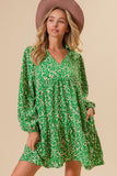 Green and cream printed dress-Sandi's Styles