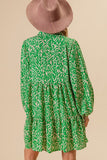 Green and cream printed dress-Sandi's Styles