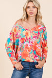 Coral and Teal Print Top-Sandi's Styles