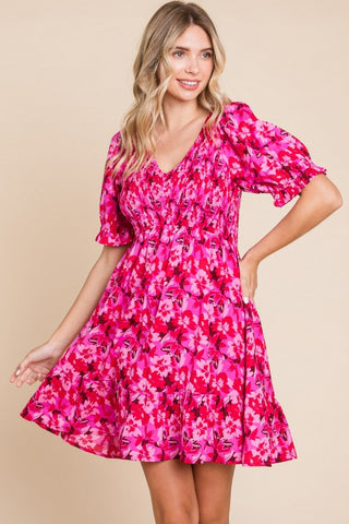 Fall Hot Pink Floral Print Dress – Sandi's Styles