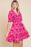 Fall Hot Pink Floral Print Dress-Sandi's Styles