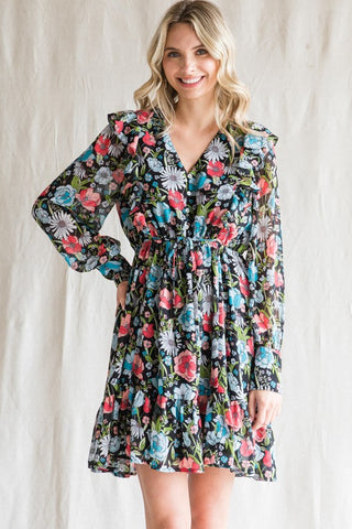 Black Fall Floral Dress-Sandi's Styles