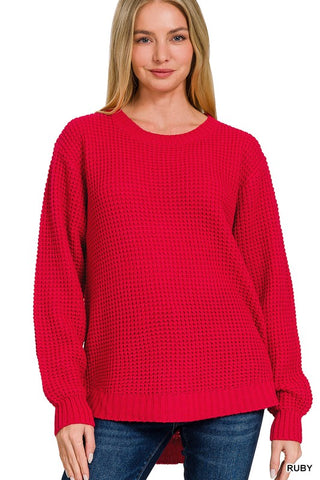 Red Waffle Sweater-Sandi's Styles