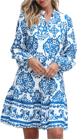 Blue and White Dress-Sandi's Styles