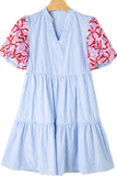 Blue Stripe and Floral Dress-Sandi's Styles