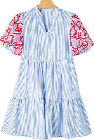 Blue Stripe and Floral Dress-Sandi's Styles