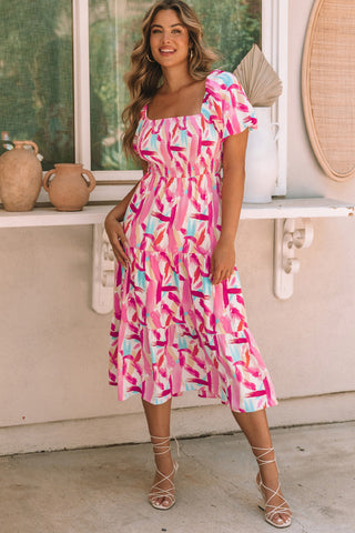 Pink Abstract Midi Length Dress-Sandi's Styles