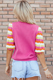 Pink sweater with colorful stripe sleeves-Sandi's Styles