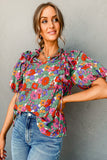 Red and Green Floral Top-Sandi's Styles