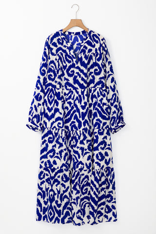 Blue and White Abstract Maxi Dress Medium Blue and White Abstract Maxi Dress Medium