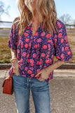 Navy and Coral Floral Top-Sandi's Styles