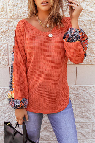 Orange thermal knit top