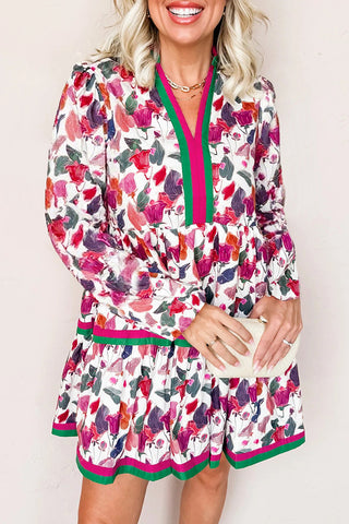 Pink And Green Fall Floral Dress