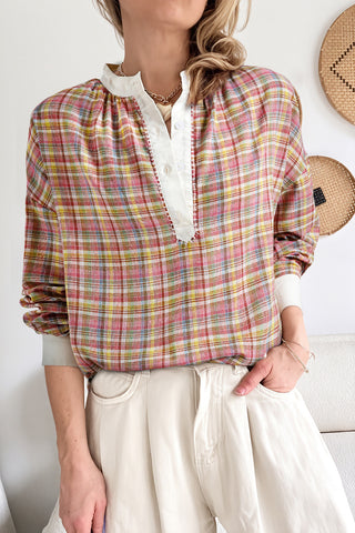 Cream Plaid Top-Sandi's Styles