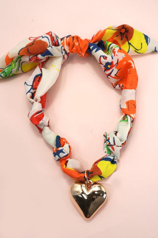 Orange Print Scarf Necklace