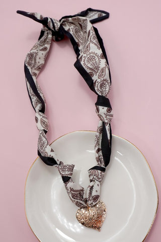 Beige and Black Scarf Necklace