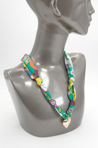 Green Print Scarf Necklace