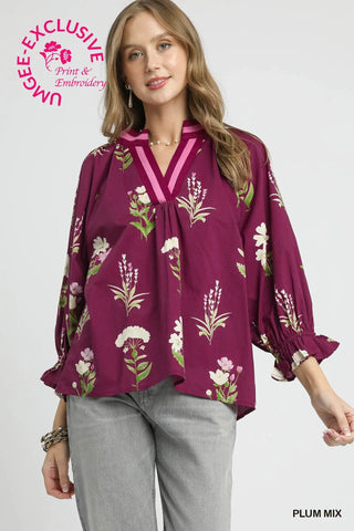 Burgundy Floral Top-Sandi's Styles