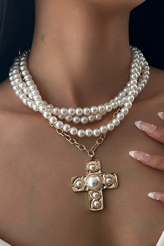 Pearls and Cross Necklace-Sandi's Styles