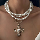 Pearls and Cross Necklace-Sandi's Styles
