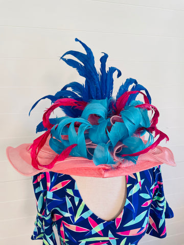 Coral and Blue Derby Hat-Sandi's Styles