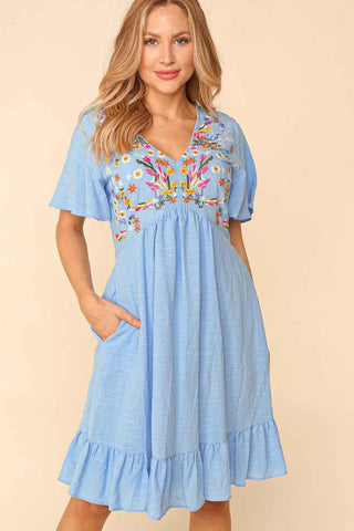 Powder Blue Embroidery Dress-Sandi's Styles